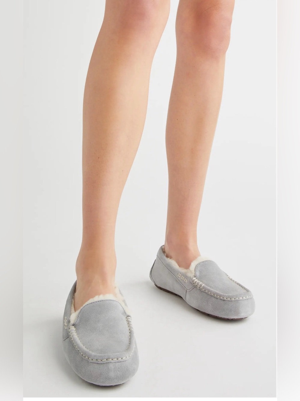 UGG Ansley Women’s Light Gray Suede Shearling Moccasin Slip-Ons